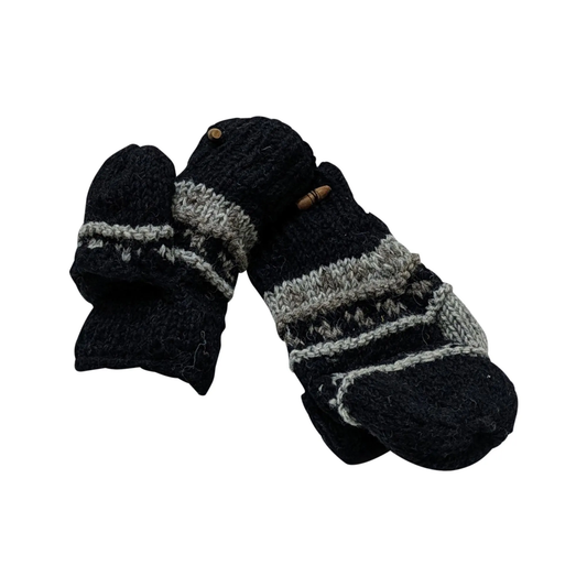 100% Wool Gloves Winter Knit boho Unisex Mittens Fleece Lining Warm Cosy P12