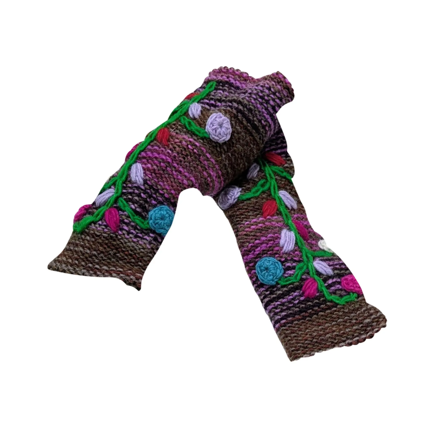 Winter Boho Wool Knit Gloves Embroidered Floral Chunky Warm Fleece Lining Hand Warmers P1