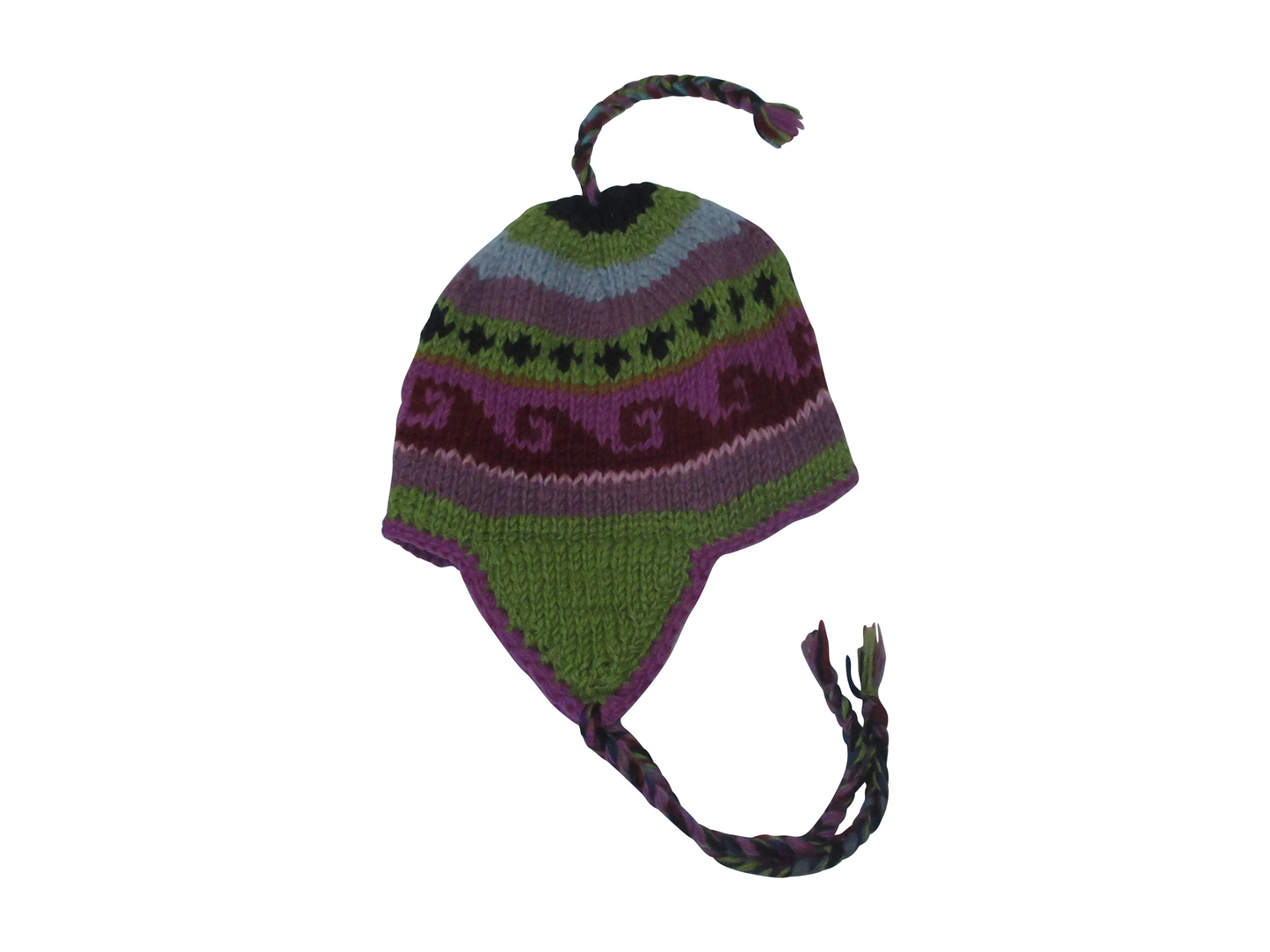 Hand Knit Wool Winter Hat: Fleece Lined, Boho Tassel - P227
