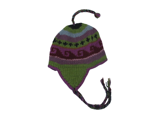 Hand Knit Wool Winter Hat: Fleece Lined, Boho Tassel - P227
