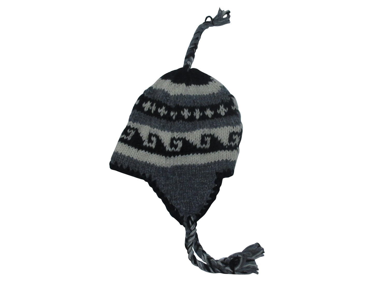 Hand Knit Wool Winter Hat: Fleece Lined, Boho Tassel - P219