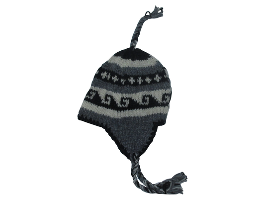 Hand Knit Wool Winter Hat: Fleece Lined, Boho Tassel - P219