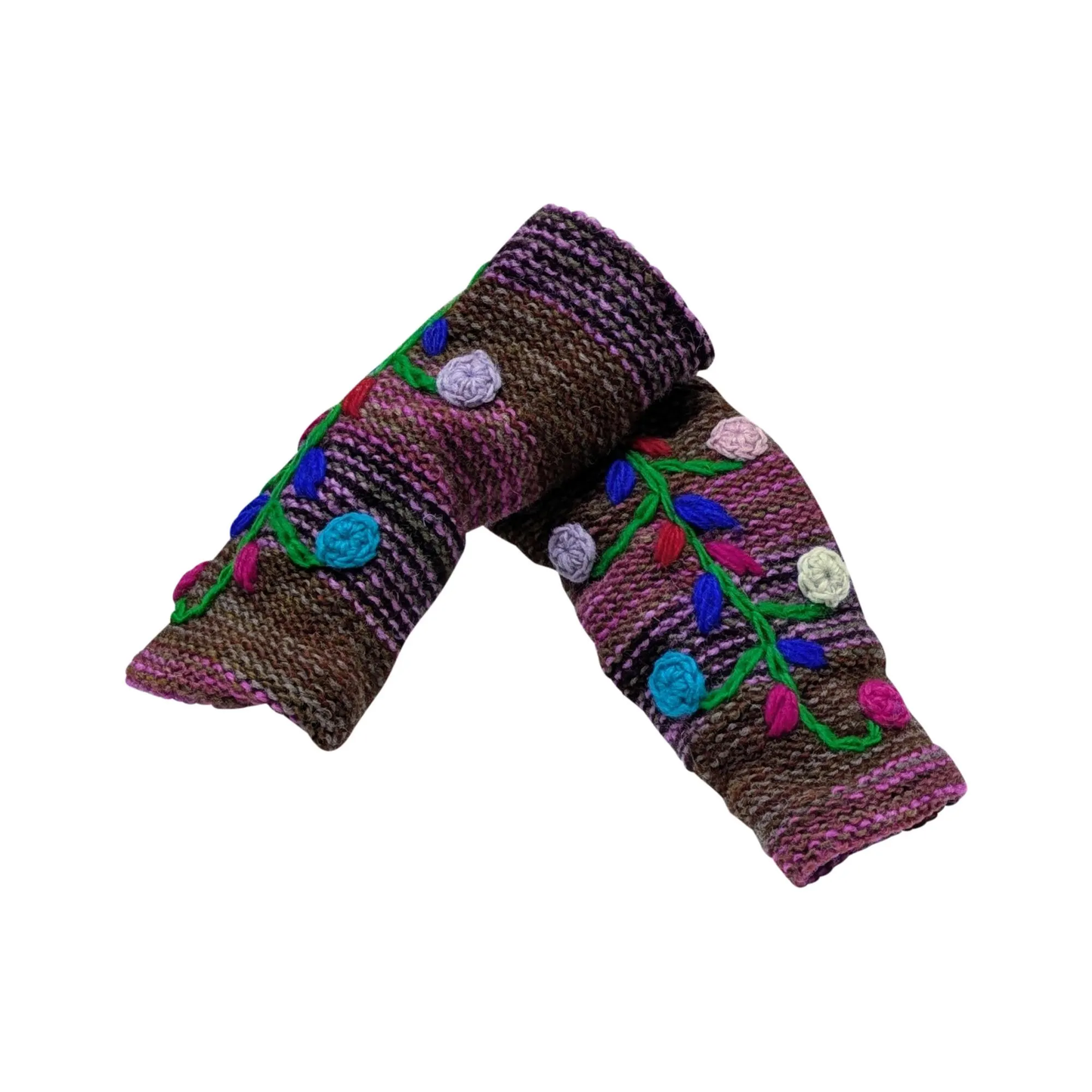 Winter Boho Wool Knit Gloves Embroidered Floral Chunky Warm Fleece Lining Hand Warmers P2