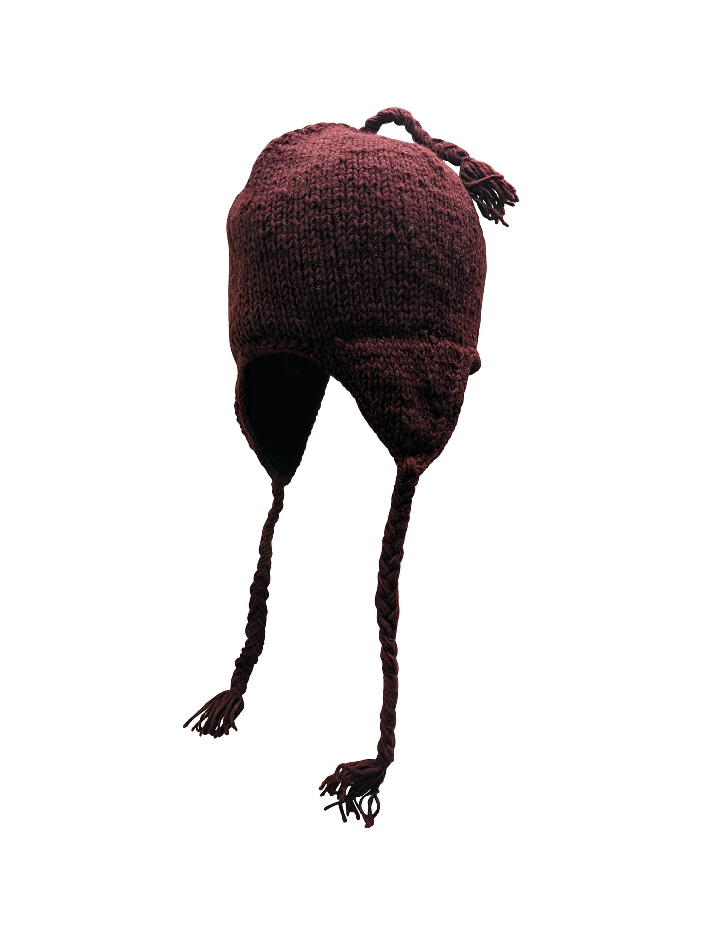 Handmade Wool Knit Hat: Unisex Fleece Lined Winter Cap - BURGUNDY