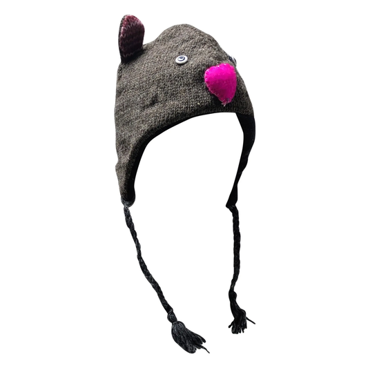 Handmade Wool Knit Animal Character Hat with Fleece Lining - P113