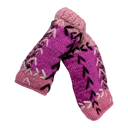 Handmade Crochet Stitch Handwarmers 100% Wool | Fleece Lined Fingerless Gloves One Size P5
