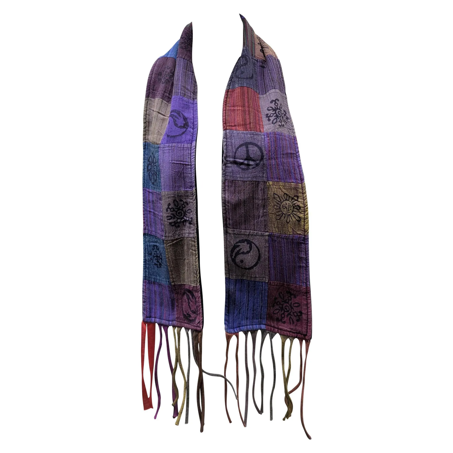 Recycled Patchwork Bohemian Tassel Fleece Lined Block Print Winter Scarf P5