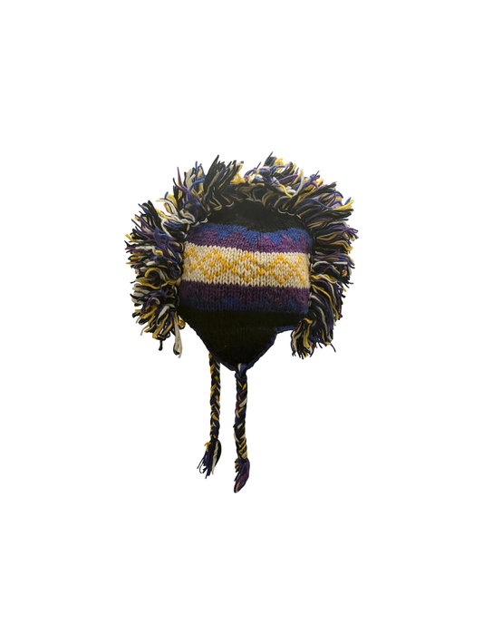 Hand Knit Wool Mohawk Hat: Fleece Lined Ear Flap Tassel Beanie - P53