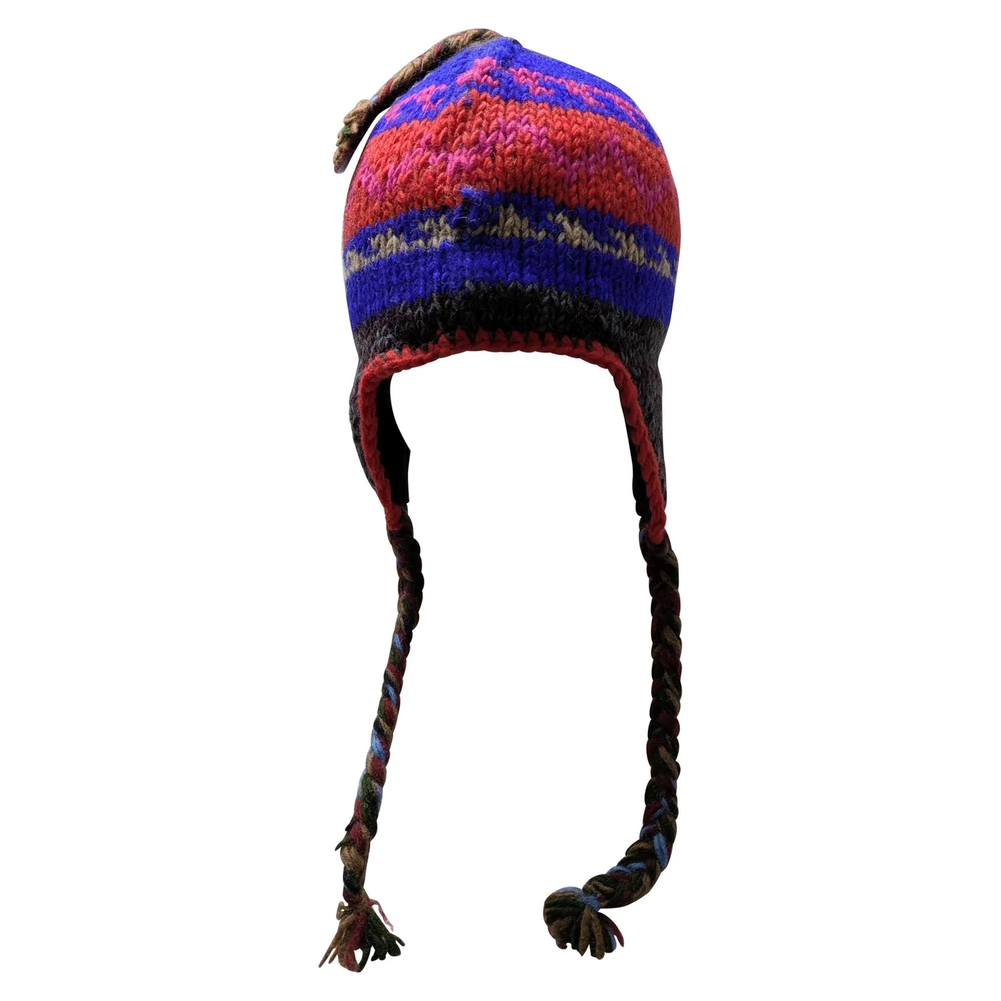 Hand Knit Wool Winter Hat: Fleece Lined, Boho Tassel - P216