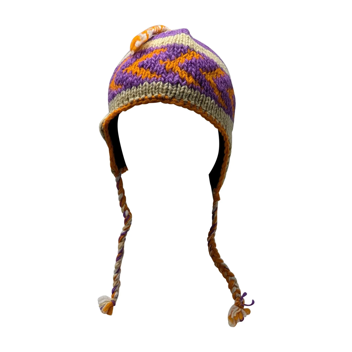 Hand Knit Wool Winter Hat: Fleece Lined, Boho Tassel - P99