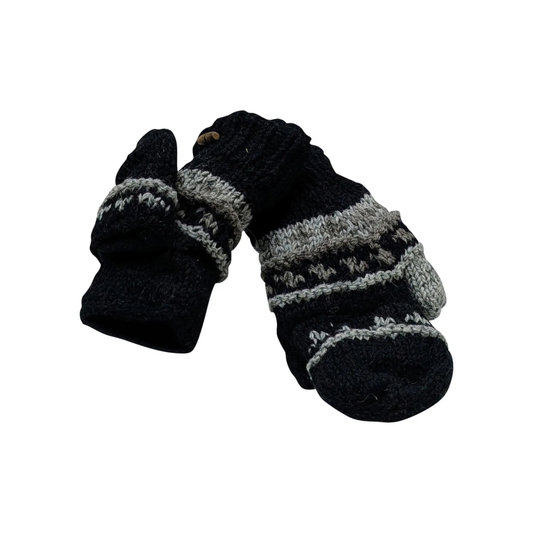 100% Wool Gloves Winter Knit boho Unisex Mittens Fleece Lining Warm Cosy P7
