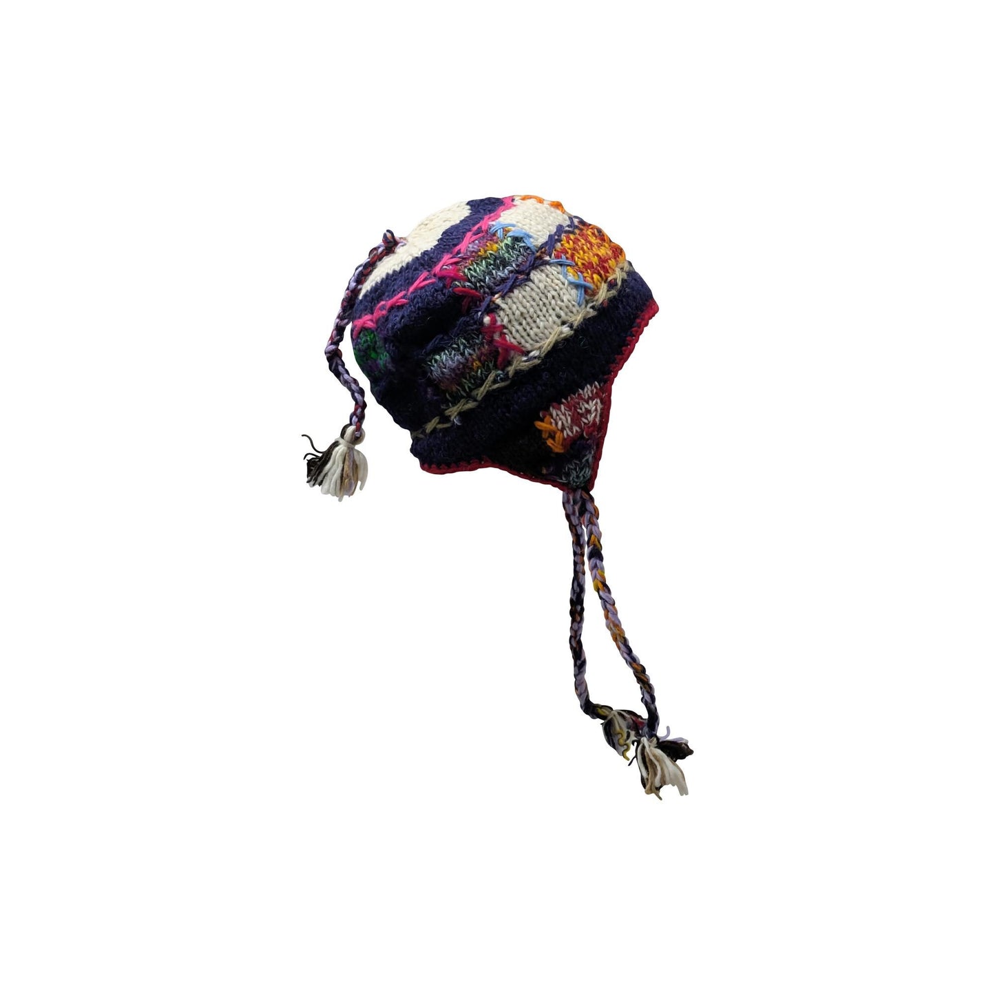 Hand Knit Wool Hat: Unisex Fleece Lined Winter Bobble Tassel - P44
