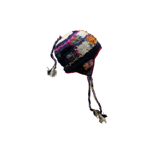 Hand Knit Wool Hat: Unisex Fleece Lined Winter Bobble Tassel - P44