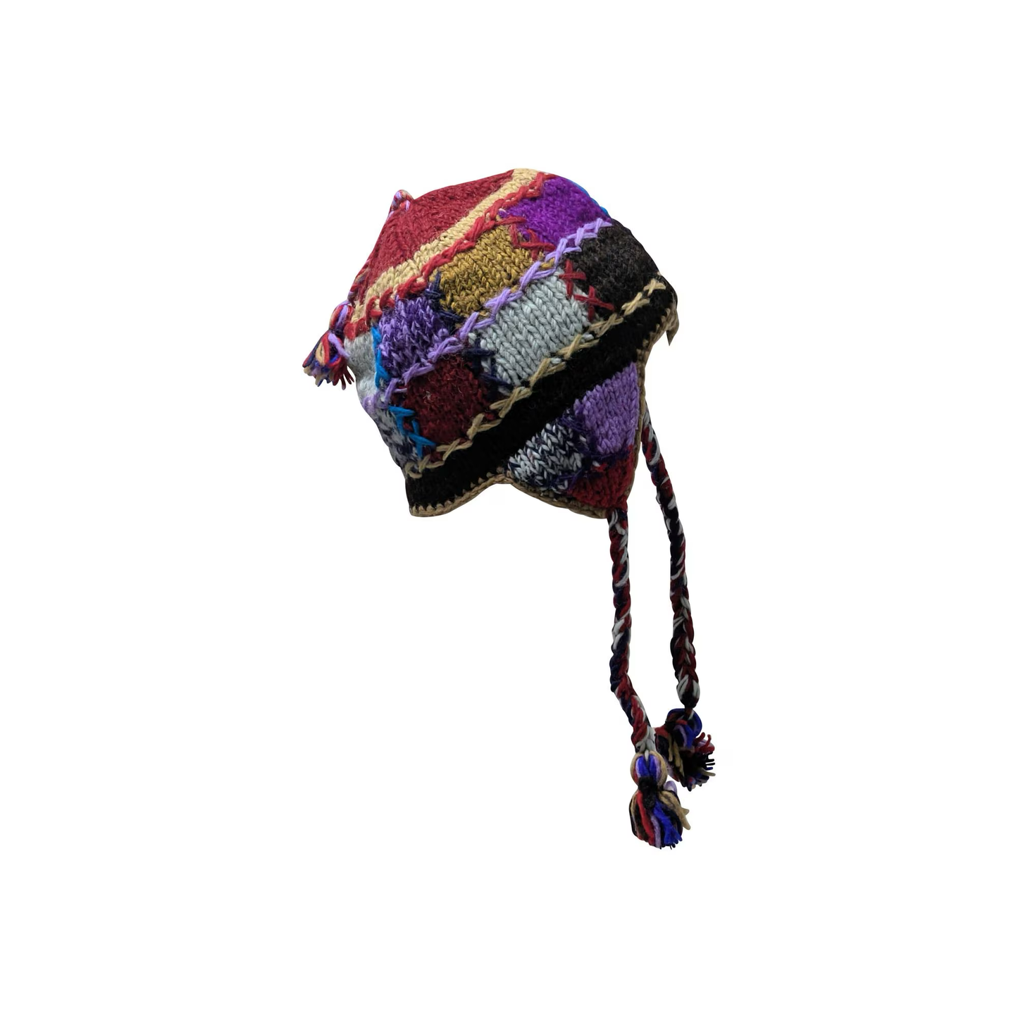 Hand Knit Wool Hat: Unisex Fleece Lined Winter Bobble Tassel - P134