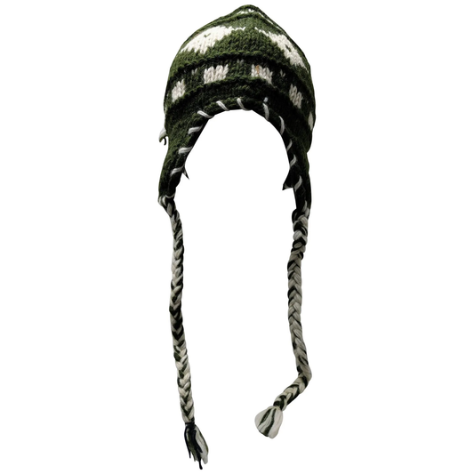 Hand Knit Wool Winter Hat: Fleece Lined, Boho Tassel - P149