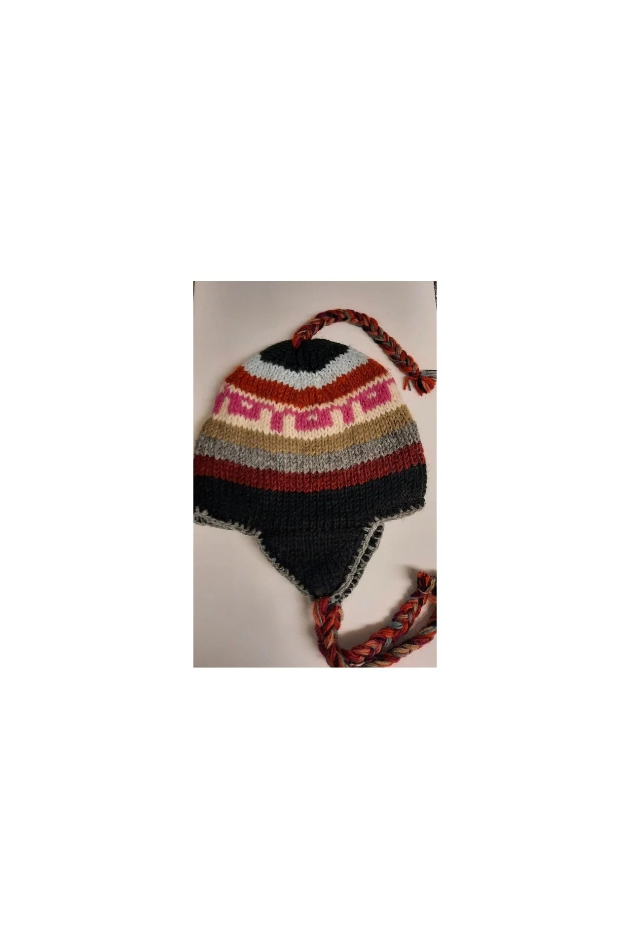 Hand Knit Wool Winter Hat: Fleece Lined, Boho Tassel - P14