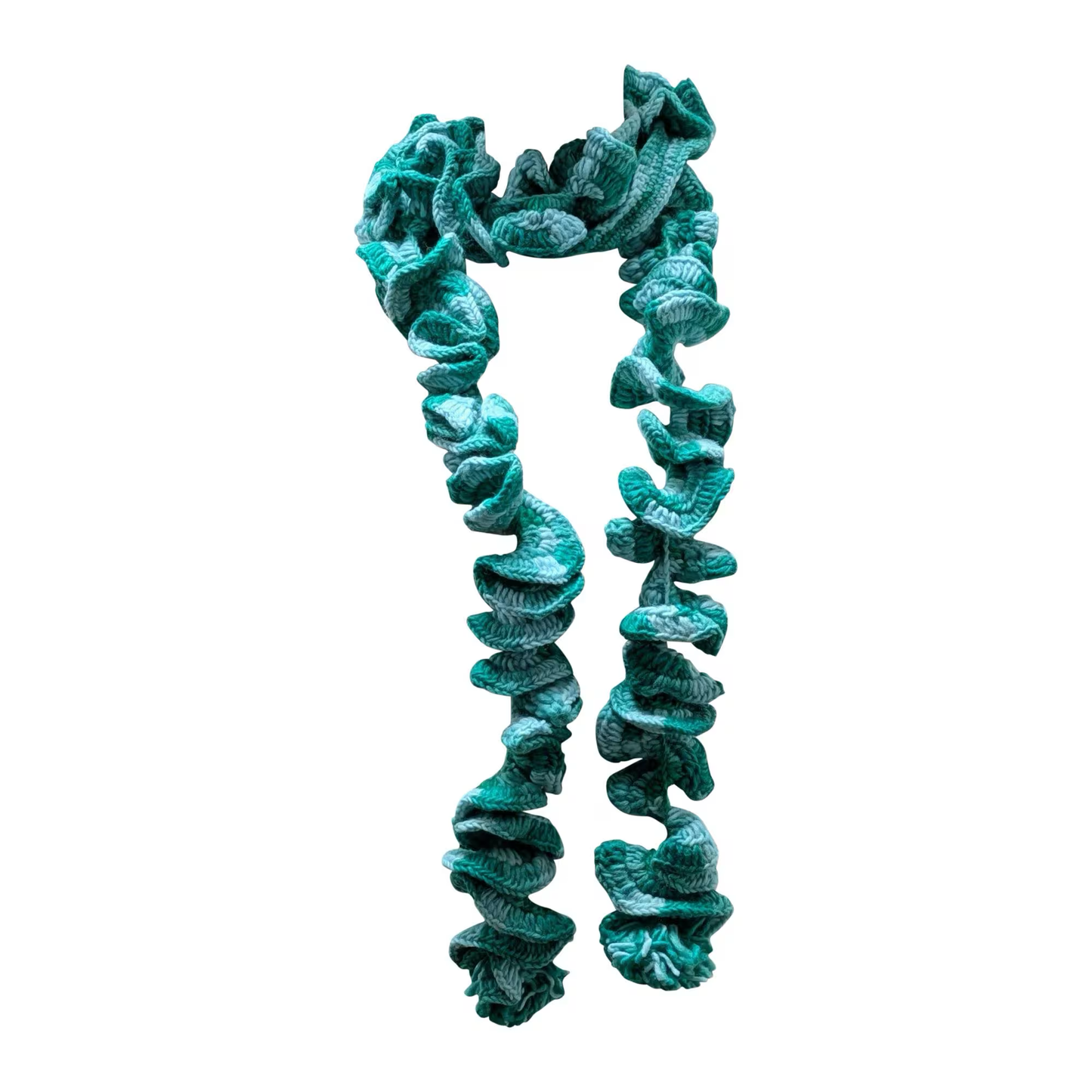 Hand Knitted Two-Toned Spiral scarf 100% Wool - Teal & Green P4
