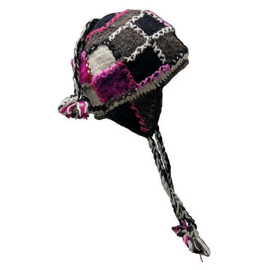 Hand Knit Wool Hat: Unisex Fleece Lined Winter Bobble Tassel - P74