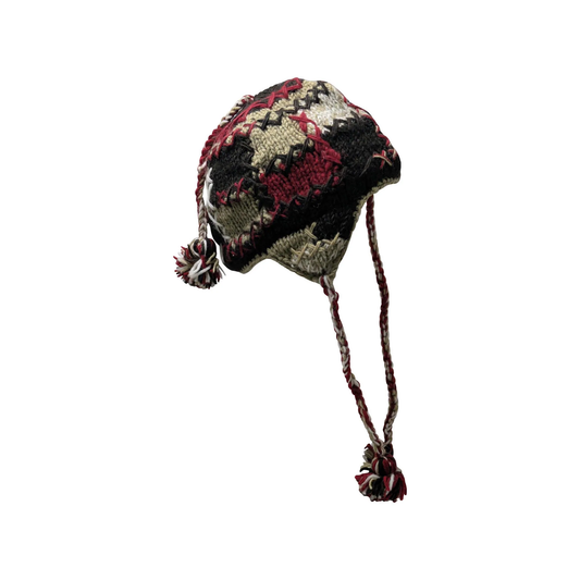 Hand Knit Wool Hat: Unisex Fleece Lined Winter Bobble Tassel - P18