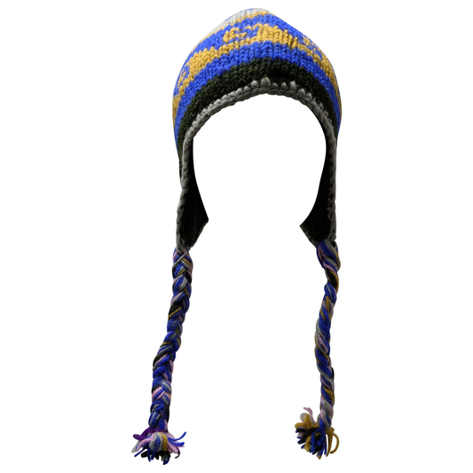 Hand Knit Wool Winter Hat: Fleece Lined, Boho Tassel - P151