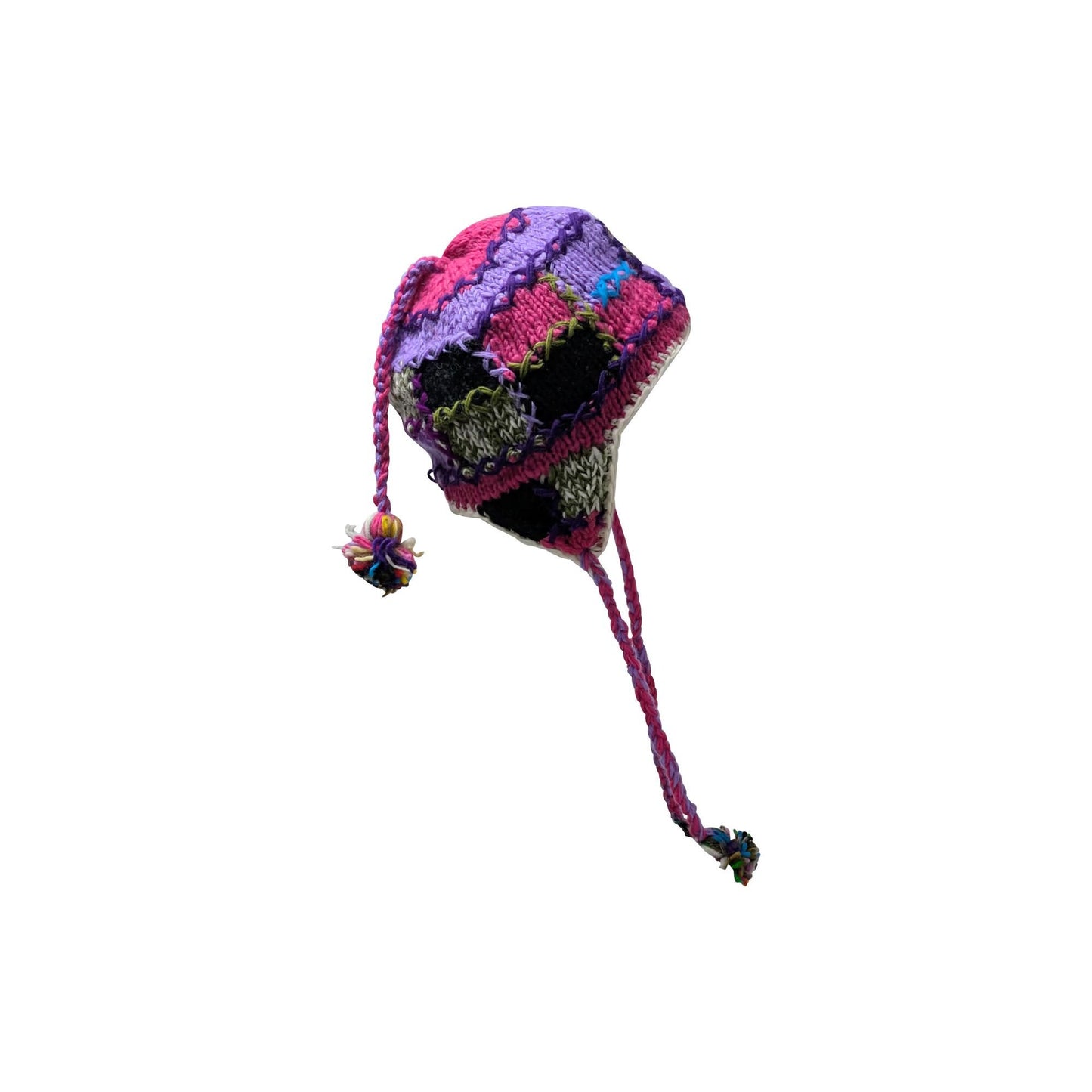 Hand Knit Wool Hat: Unisex Fleece Lined Winter Bobble Tassel - P110