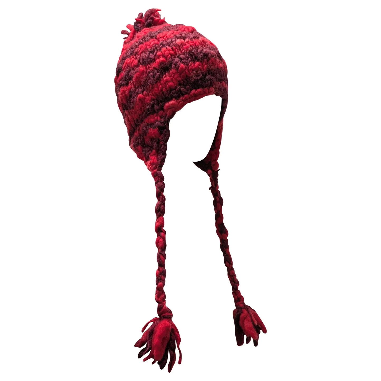 Hand Knit Wool Bobble Hat: Fleece Lined Striped Winter Cap - P4