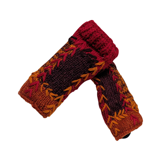 Handmade Crochet Stitch Handwarmers 100% Wool | Fleece Lined Fingerless Gloves One Size P5