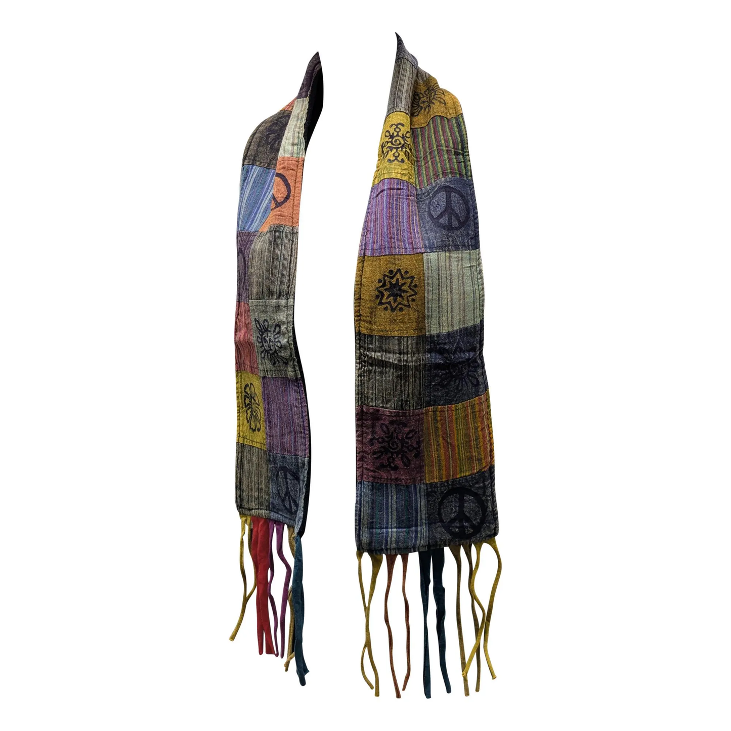 Recycled Patchwork Bohemian Tassel Fleece Lined Block Print Winter Scarf P13