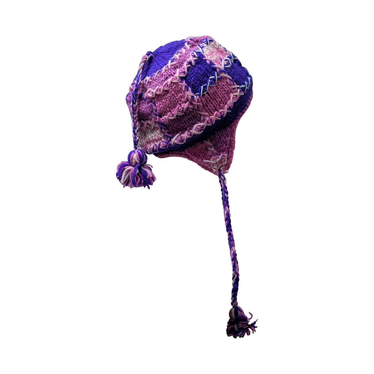 Hand Knit Wool Hat: Unisex Fleece Lined Winter Bobble Tassel - P3