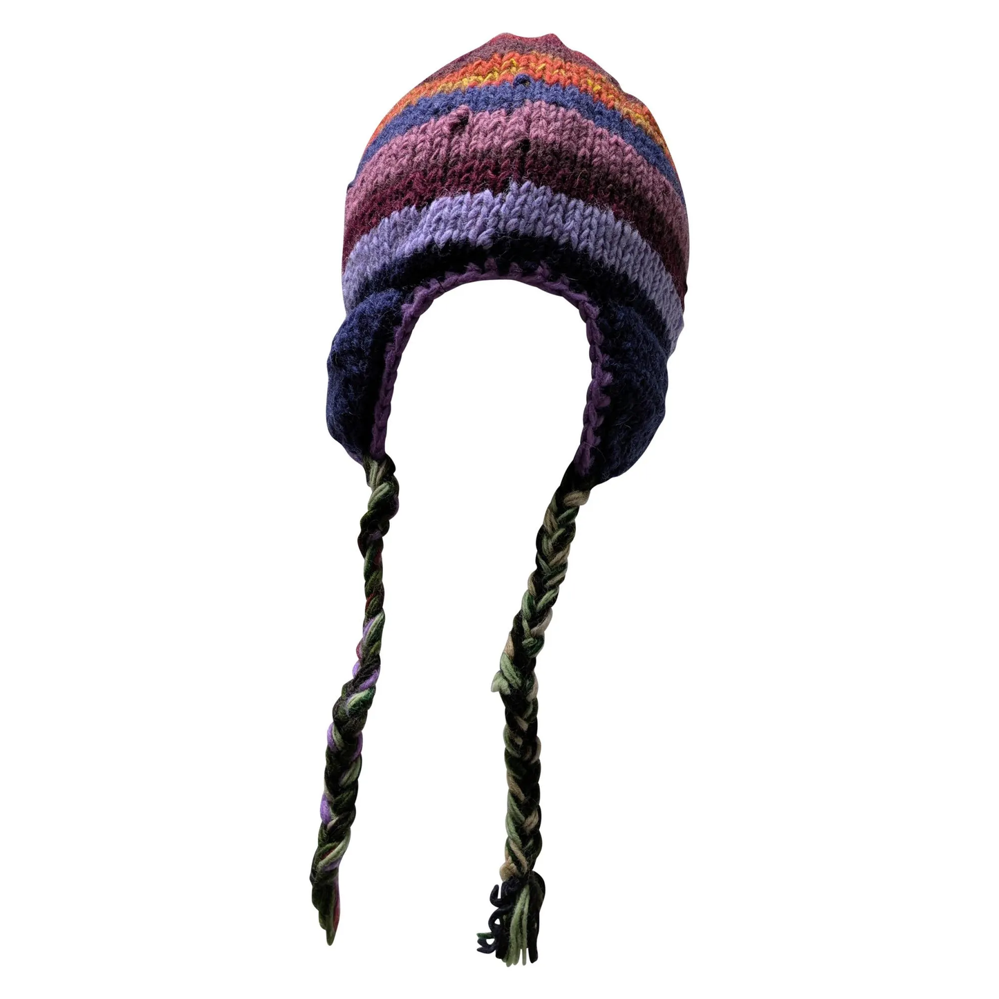 Hand Knit Wool Winter Hat: Fleece Lined, Boho Tassel - P24
