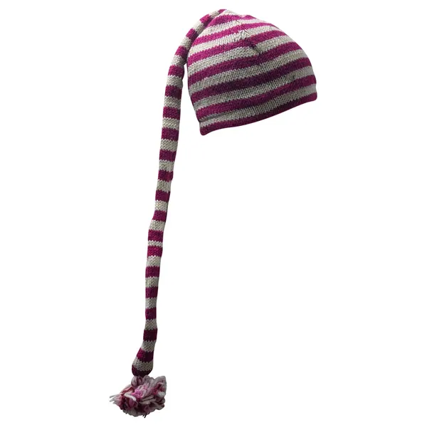 Handmade Wool Knit Beanie: Striped Boho Tassel Winter Cap P13