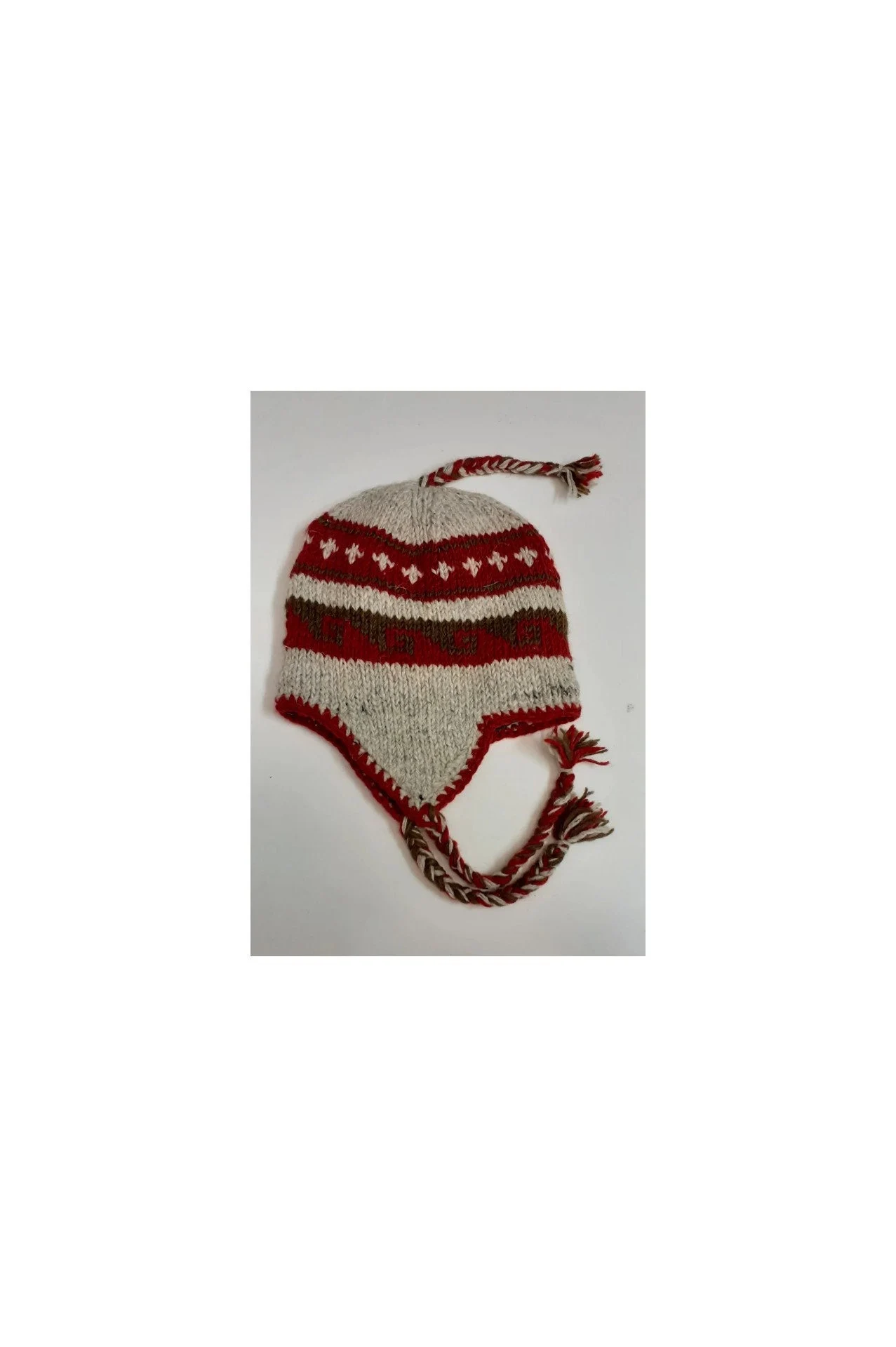 Hand Knit Wool Winter Hat: Fleece Lined, Boho Tassel - P59