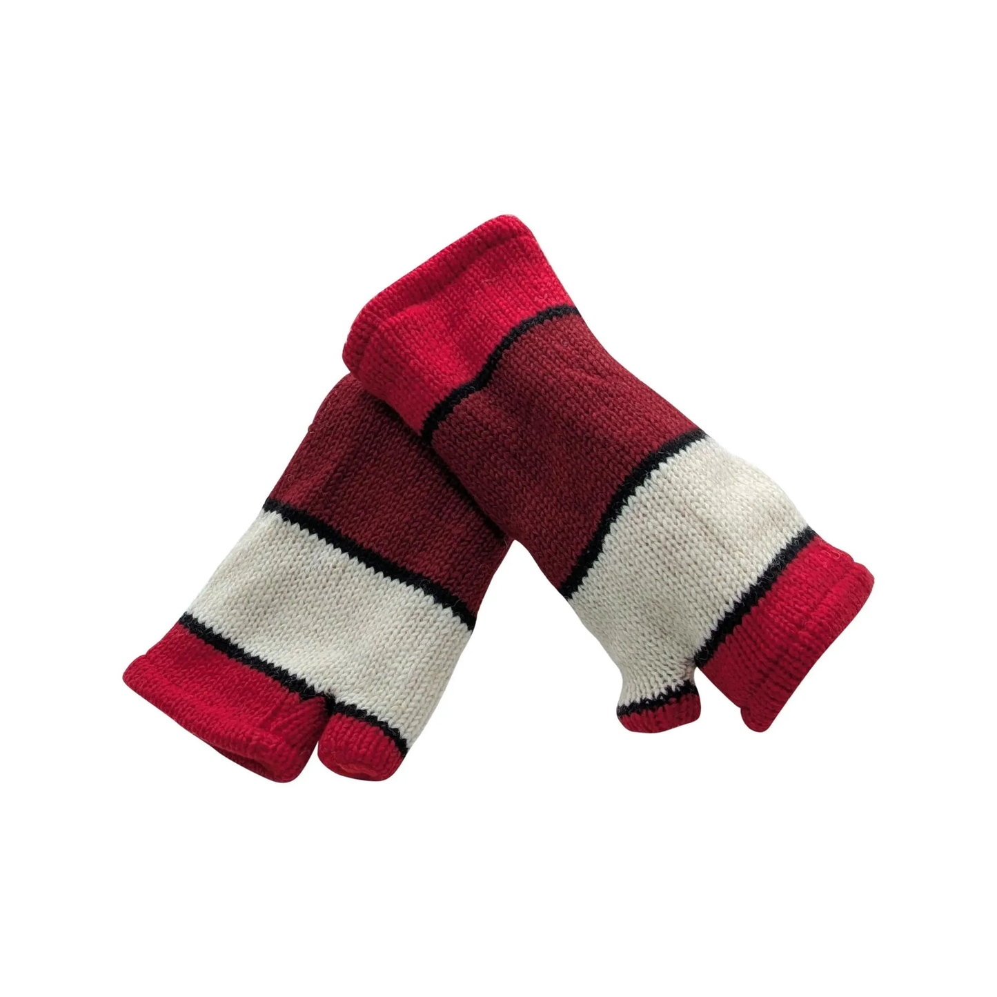Handmade Knit Handwarmers 100% Wool Winter Striped Fingerless Fleece Lined Gloves One Size P29