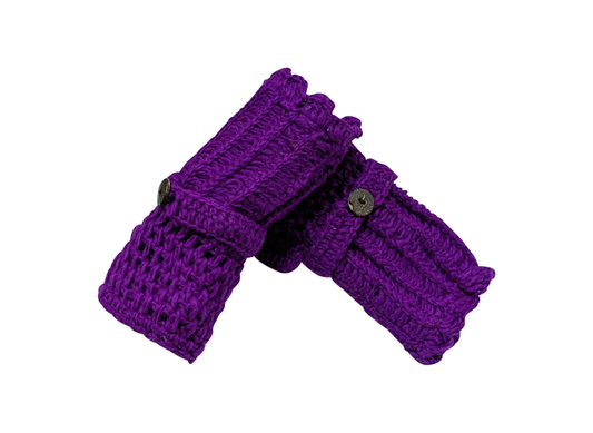 Handmade Crochet Fleece Lined Handwarmers 100% Wool | Winter Fingerless Gloves One Size - PURPLE