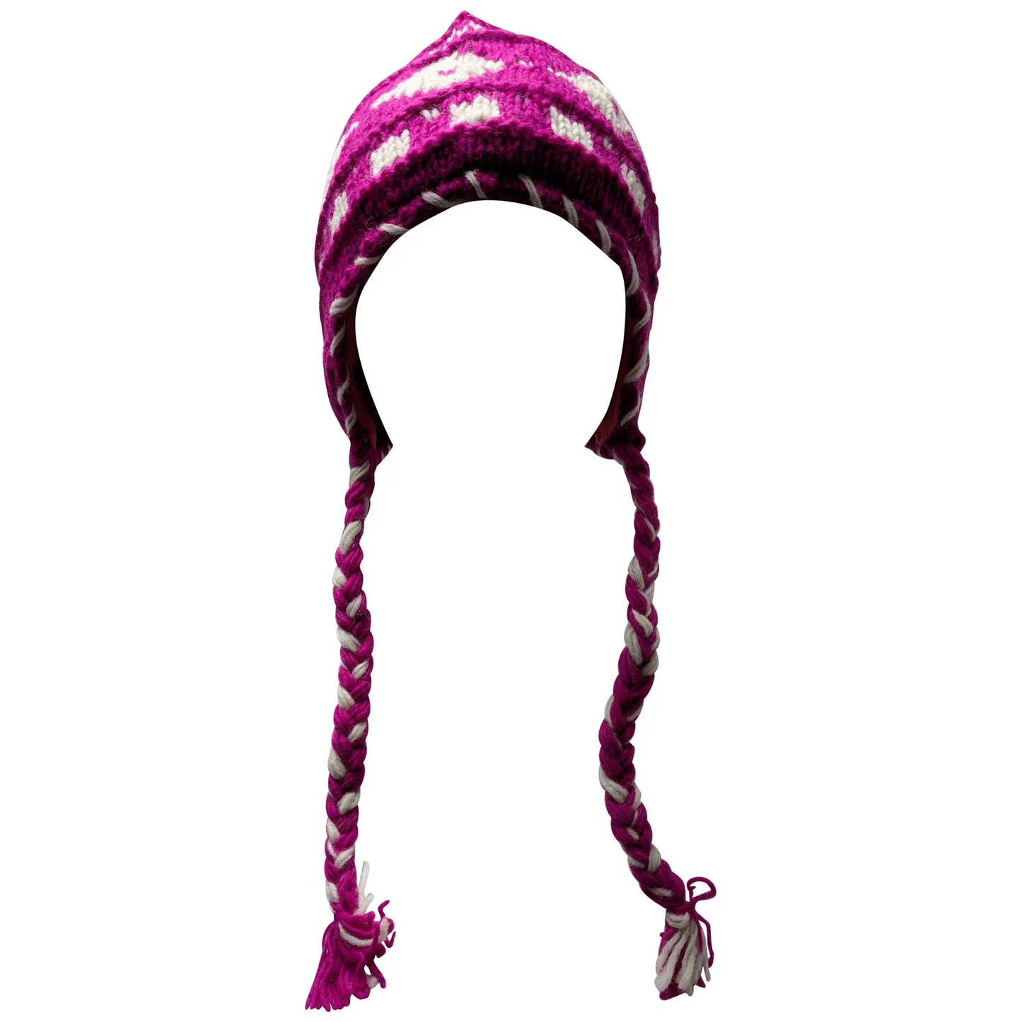 Hand Knit Wool Winter Hat: Fleece Lined, Boho Tassel - P206