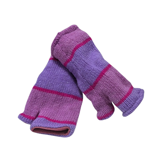 Handmade Knit Handwarmers 100% Wool Winter Striped Fingerless Fleece Lined Gloves One Size P70