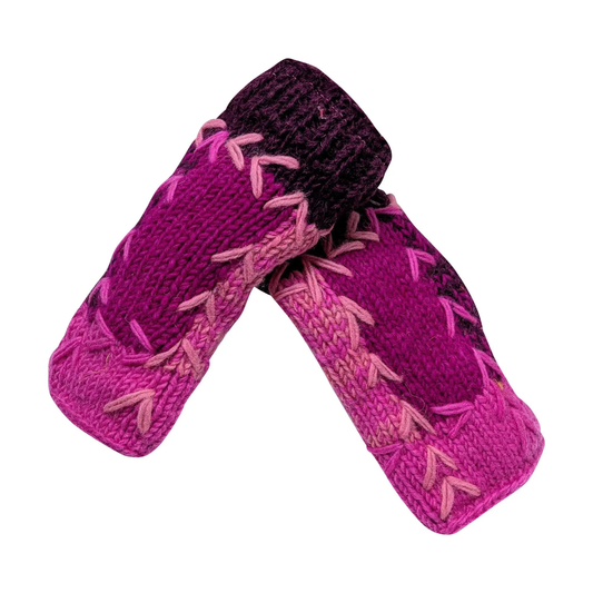 Handmade Crochet Stitch Handwarmers 100% Wool | Fleece Lined Fingerless Gloves One Size P4