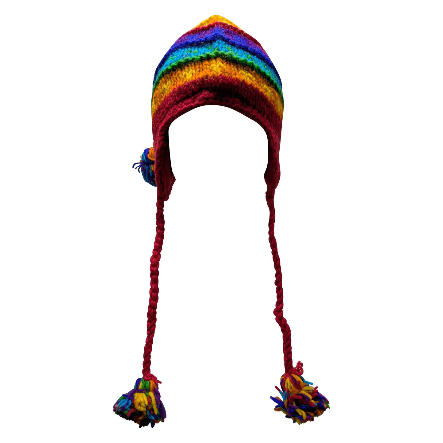 Hand Knit Wool Winter Hat: Fleece Lined, Boho Tassel - P127
