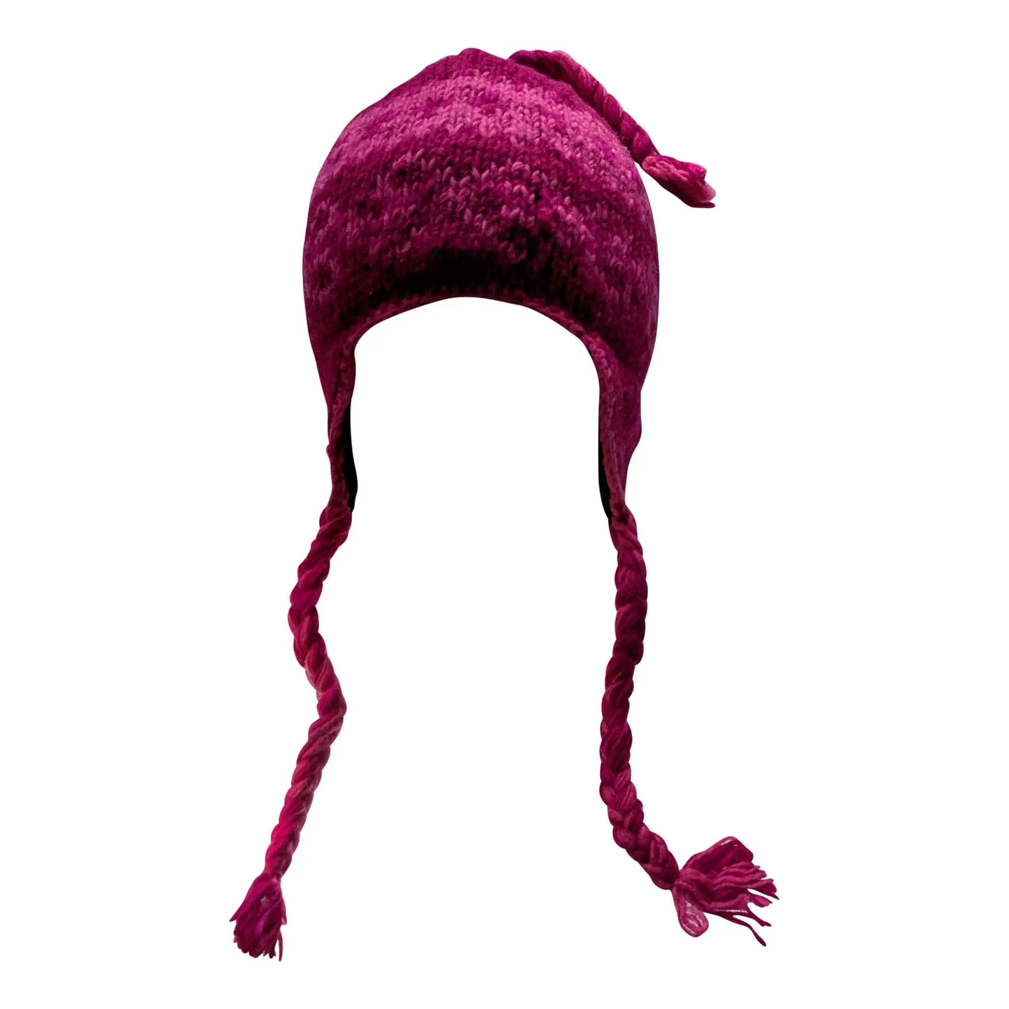 Hand Knit Wool Winter Hat: Fleece Lined, Boho Tassel - P94