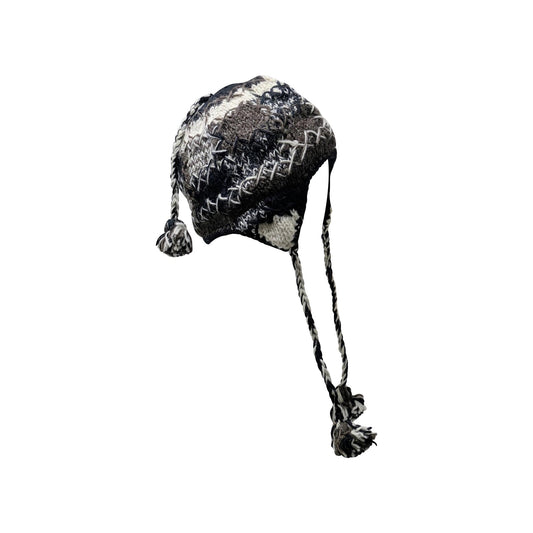 Hand Knit Wool Hat: Unisex Fleece Lined Winter Bobble Tassel - P83
