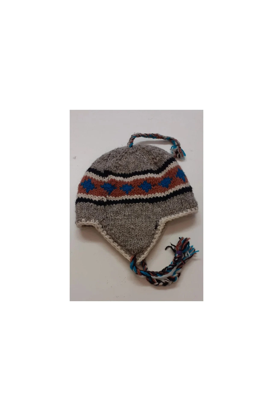 Hand Knit Wool Winter Hat: Fleece Lined, Boho Tassel - P41