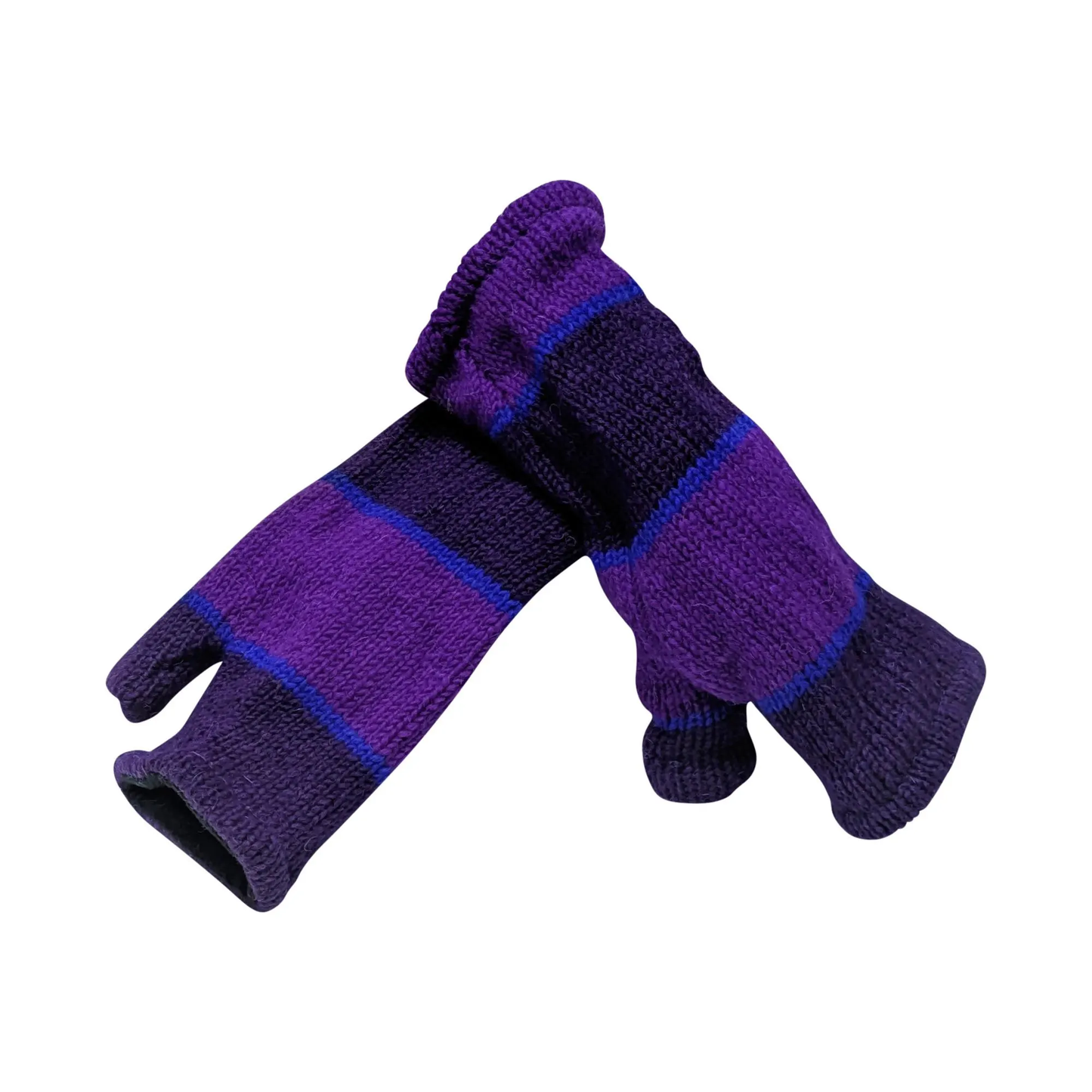 Handmade Knit Handwarmers 100% Wool Winter Striped Fingerless Fleece Lined Gloves One Size P53