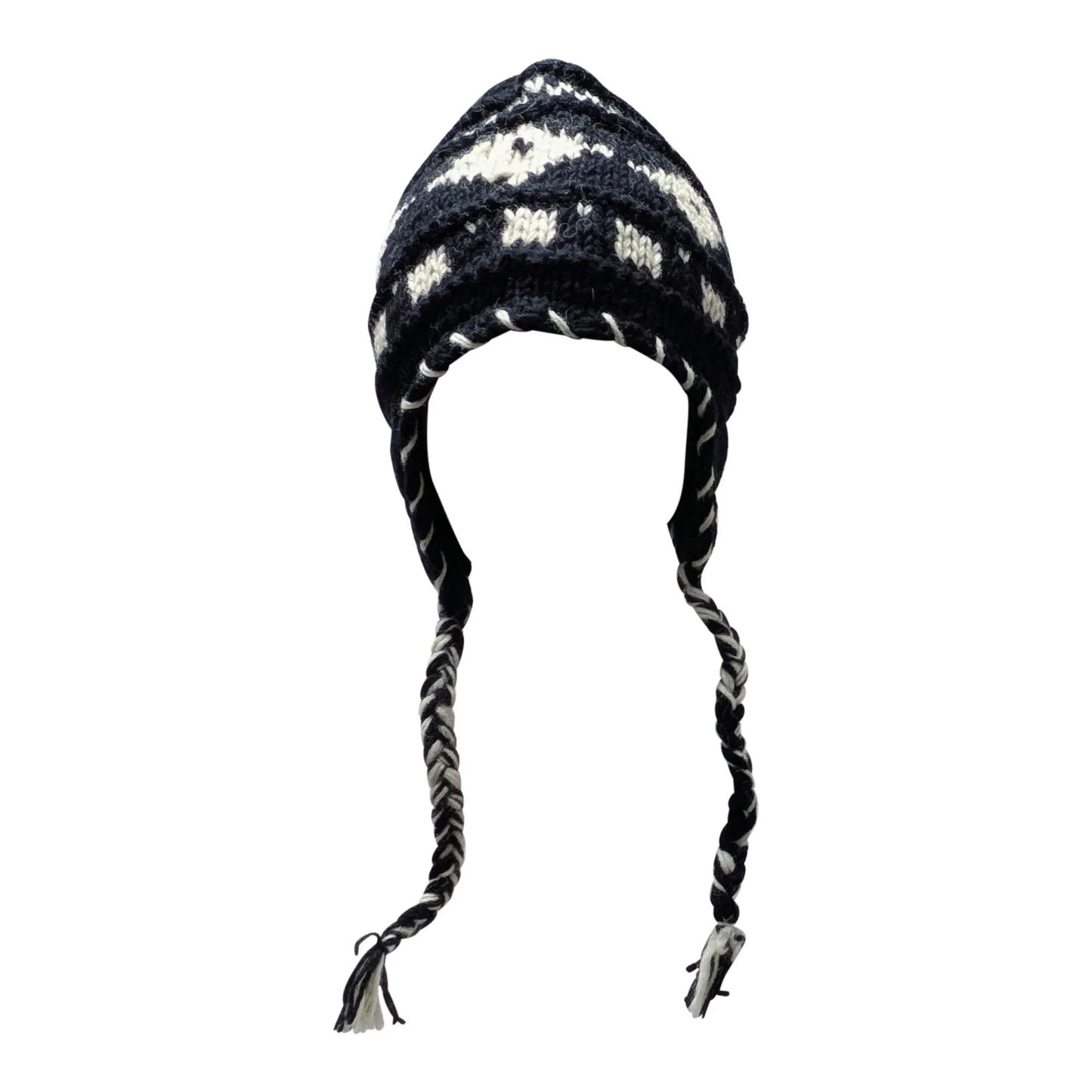 Hand Knit Wool Winter Hat: Fleece Lined, Boho Tassel - P221