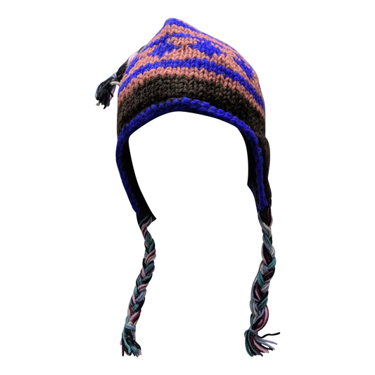 Hand Knit Wool Winter Hat: Fleece Lined, Boho Tassel - P61