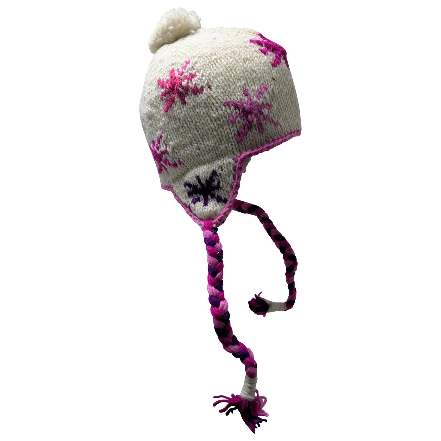 Hand Knit Wool Winter Hat: Fleece Lined, Boho Tassel - P171