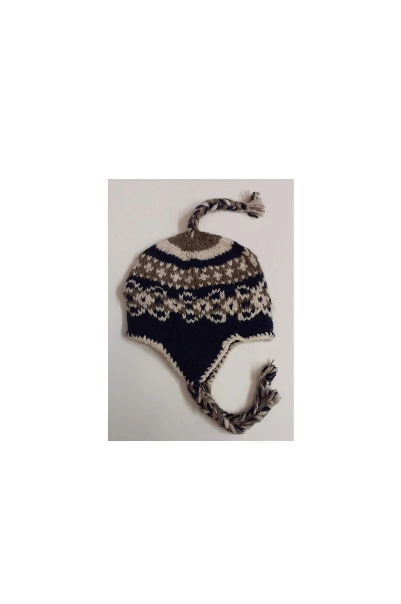 Hand Knit Wool Winter Hat: Fleece Lined, Boho Tassel - P122
