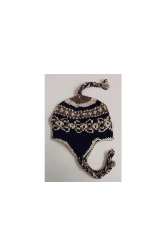 Hand Knit Wool Winter Hat: Fleece Lined, Boho Tassel - P122