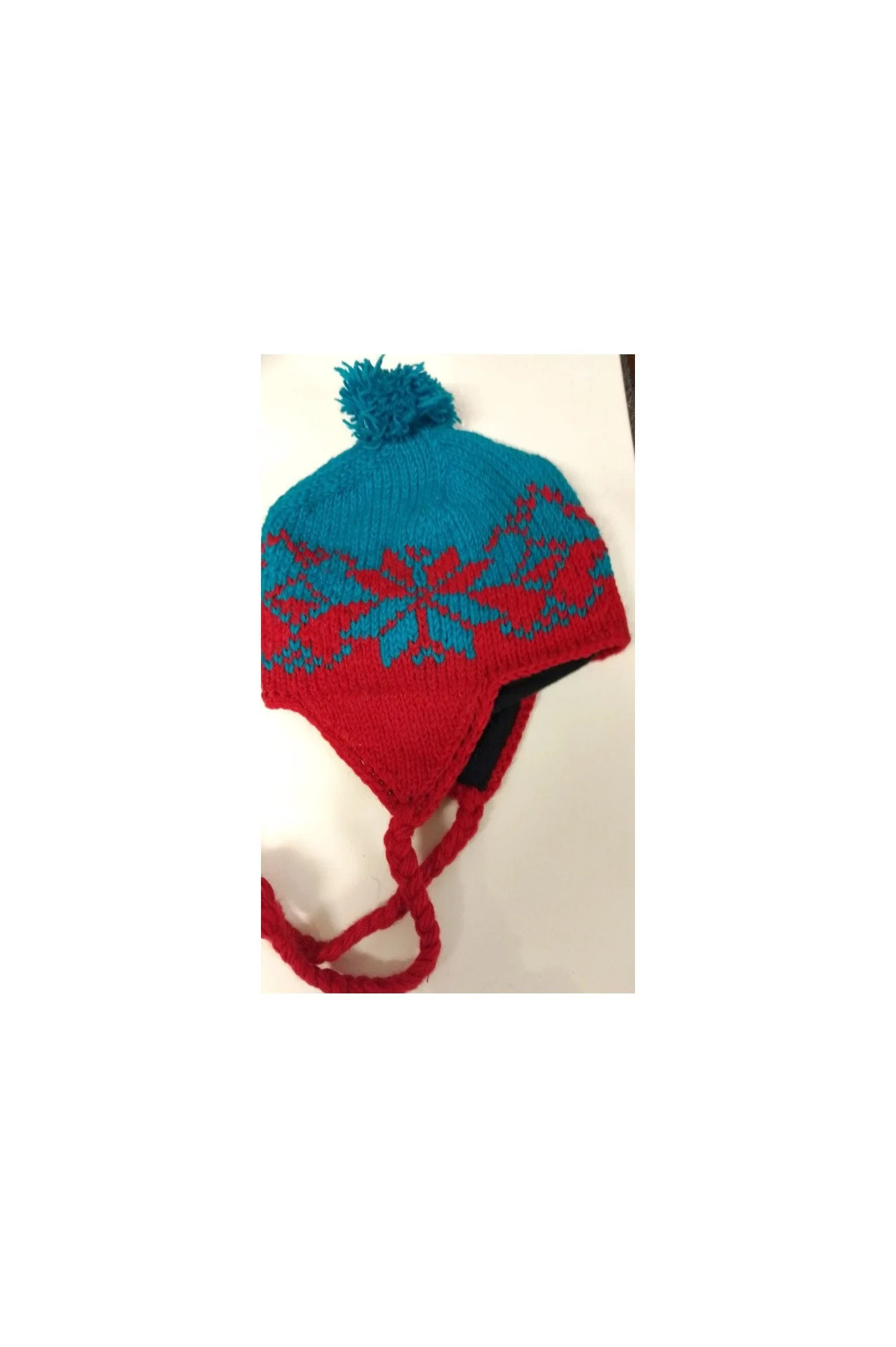 Hand Knit Wool Winter Hat: Fleece Lined, Boho Tassel - P96