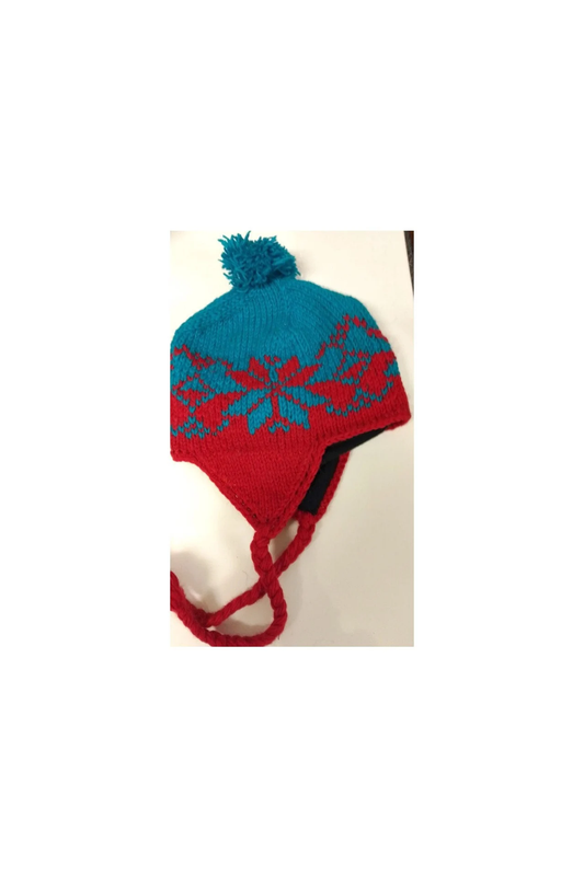 Hand Knit Wool Winter Hat: Fleece Lined, Boho Tassel - P96