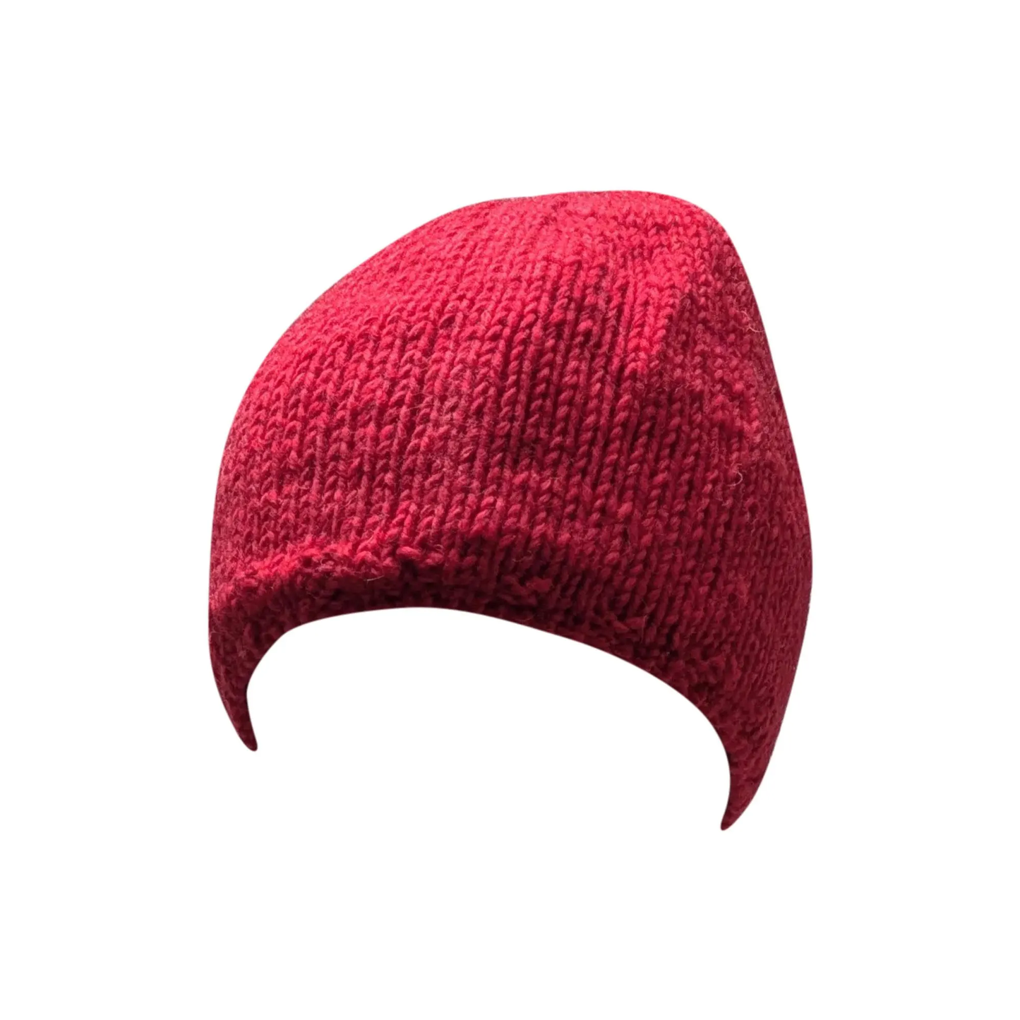 Handmade Wool Knit Beanie: Fleece Lined Winter Cap - red p1